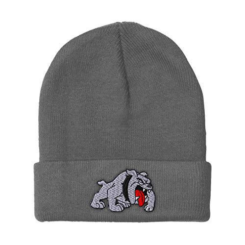 Speedy Pros Beanies for Men Bulldog C Embroidery Dogs Bulldog Style 3 Winter Hats for Women Acrylic Skull Cap 1 Size Light Grey Design Only