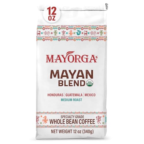 Mayorga Organic Coffee 12oz Mayan Blend - Medium Roast Whole Bean Specialty Grade Coffee, 100% Arabica, Slow Roasted, Chocolate and Floral Flavor with Low Acidity - USDA Organic, Non-GMO, Kosher