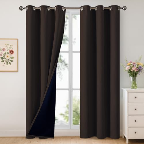 Image of YoungsTex Dark Brown 100% Blackout Curtains 84 Inch Length, Room Darkening Drapes with Liner for Bedroom Window Thermal Insulated, 2 Panels, 42 X 84 Inch