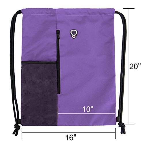 Beegreen Drawstring Backpack Bag With Water Bottle Pocket &Two Zippered Pocket Large Cinch Sackpack For Unisex Dark Violet #TOP1
