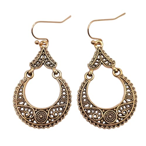Boucles d'Oreilles Boho avec Créoles – Bijoux Bohèmes pour Femmes – Pendants d'Oreilles Ethniques – Bijoux Vintage Hippie avec Design Ornemental Filigrane – Léger & Prêt à Offrir en Coffret Cadeau