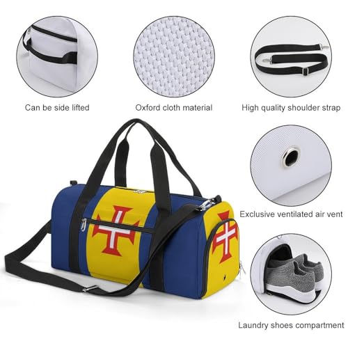 Madeira Flag Funny Gym Bag Travel Tote Bag Duffel Bag with Shoe Compartment for Weekender Sports Vacation2