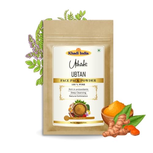 Image of Khadi Ubtan Face Pack Powder 100g | For Breakouts, Tanning & Glowing Skin | With Turmeric, Besan, Rose Water & Sandalwood Powder | Removes Dirt & Impurities | Face Pack for Men & Women