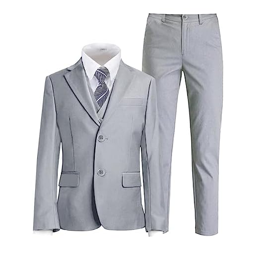 Boy Suits for Toddler Tuxedo Boys Suit for Wedding Formal Dress Outfit Kids Grey Suit Set with Vest and Tie Size 14
