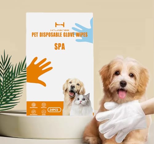 Image of Pet Grooming Gloves for Dogs and Cats, coconut oil for dogs , dog paw wipes ,dog washing gloves (unscented 24pcs)