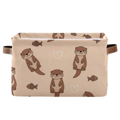 Image of Aslsiy Storage Basket Cute Otter and Fish Nursery Bins Baby Box Canvas Clothes Shelf Basket Laundry Hamper Gift Basket for Home Dorm Closet 1 Pcs