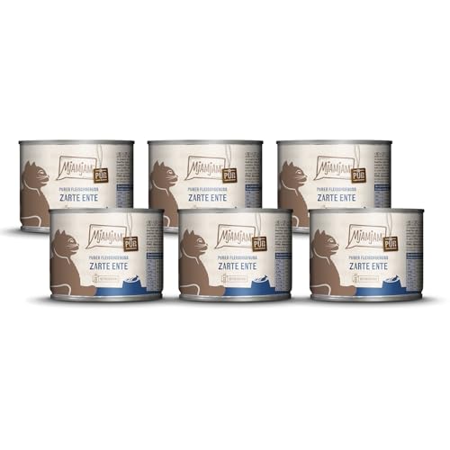 MjAMjAM - Premium Nassfutter für Katzen - purer Fleischgenuss - zarte Ente pur, 6er Pack (6 x 200 g), getreidefrei mit extra viel Fleisch