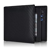 Real Leather Bifold Wallet for Men - Wallets with 9 Credit Cards 1 ID Window Slim Minimalist Front Pocket Billfold (Black)