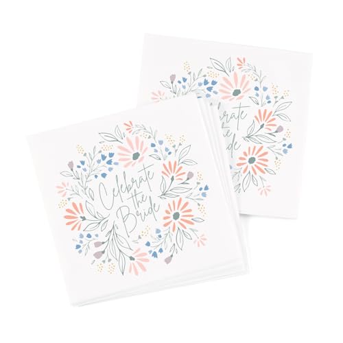 Hortense B. Hewitt Pack of 50 Wedding Bridal Shower Printed Cocktail/Cake CELEBRATE THE BRIDE 3-Ply Paper Napkins, 4.75-Inch (Folded)