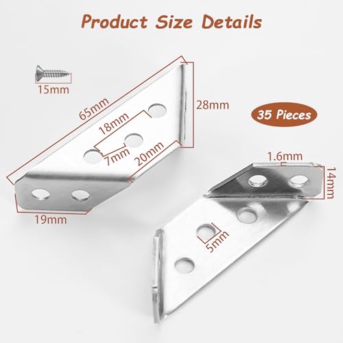 Yonality 35 Stück Dreiecksstütze Aus Edelstahl, Eckwinkel Dreiecksstütze Winkelverbinder Metall Winkel Klammern Befestigungswinkel, Möbelbau Winkel, für Holz Möbel Schrank Tisch Stuhl