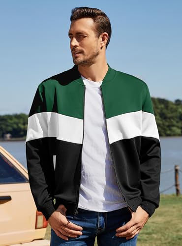 Image of Men's Lightweight Varsity Jacket Casual Bomber Jacket Stylish Color Block Coat