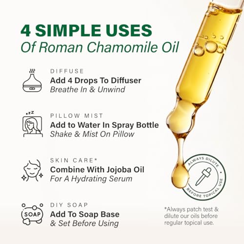 Image of 100% Pure Roman Chamomile Oil - 4 Fl Oz Roman Chamomile Essential Oil for Hair, Skin, Diffuser, Aromatherapy & DIY Soap Making Scent