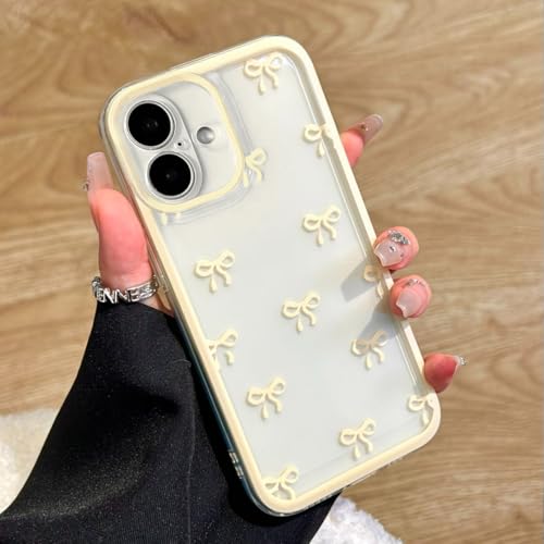 EYZUTAK Case for iPhone 16, Clear Cute Ribbon Bowknot Pattern, Yellow
