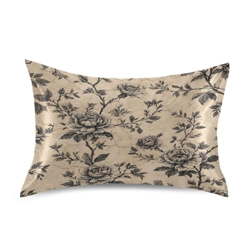 pnyoin Classic Floral Rose Background Satin Pillowcase,Similar to Silk Pillow