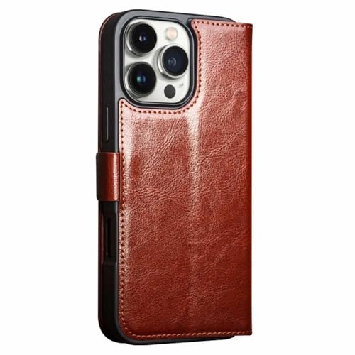 Coque iPhone 16 Pro Max étui rabat cuir marron antichoc - 6