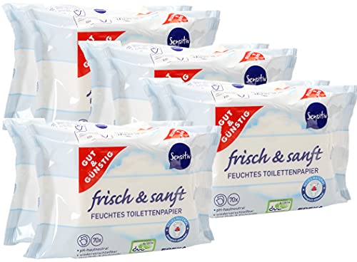 Gut & Günstig 8 Pack (560 Blatt) feuchtes Toilettenpapier 8er Pack Sensitiv mit Aloe Vera Cover