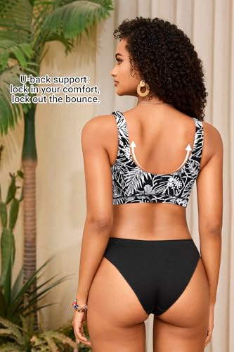 Image of Women Sport Bra Swimsuit Top - Swim Bra Bikini Top Only Scoop Neck Bathing Top 2025 Swimwear