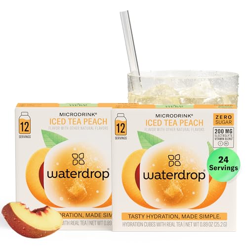 Waterdrop Hydration Cubes, Iced Tea Peach, 200 MG Electrolytes & Vitamin C & B3, On the Go Water Enhancer for Still & Sparkling Water, Low Calorie, Zero Sugar, Gluten Free, Non GMO, Vegan, 24 CT