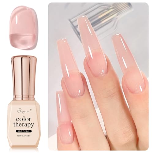 SHOYUM Sheer Nude Rose Gel Nail Polish LED UV Gel Soak Off Clear Nude Pink French Manicure Jelly Nail Gel Polish Varnish Curing Requires 1pcs 15ml for Home Salon Nail Art DIY X12