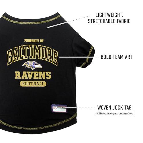 Image of NFL Baltimore Ravens Dog T-Shirt for Pets, Size Medium. Officially Licensed Pet Shirt with Team Logo, Soft Stretchable Comfort Fit Apparel for Dogs & Cats