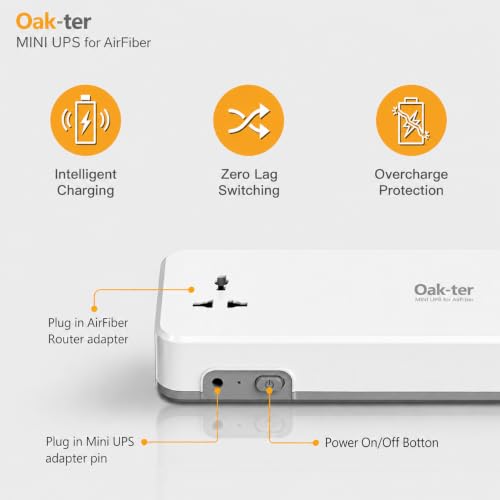 Image of Oak-TER Mini UPS for Jio AirFiber and Airtel Xstream AirFiber | AirFiber Plus Support, 1 Year Warranty, Universal Socket, Power Backup, Compact Design