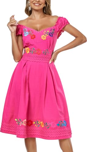 Image of Women's Mexican Dress Embroidered Causal Lace Party Dress