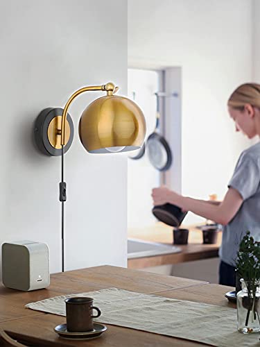 Oylyw Gold Wall Sconces Plug In Lighting Fixture,E26 Industrial Vintage Boho Adjustable Wall Lights,Set Of 2 Pack Wall Lamp Bedside Lamp Bathroom Vanity Lights #TOP2