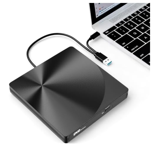varkda External CD DVD Drive USB 3.0 Type-C Portable Burner for Laptop Mac