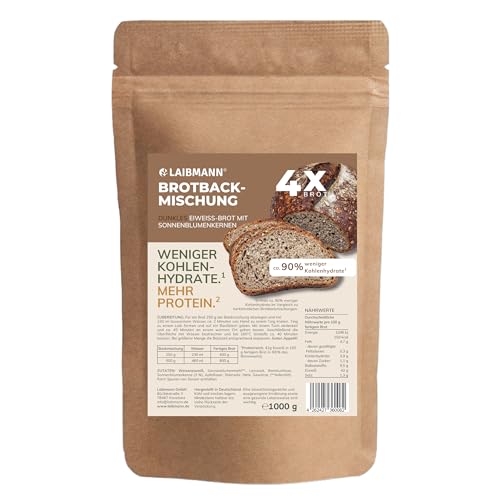 Lower Carb Brotbackmischung Dunkel (1kg) – Nur 3,2g Kohlenhydrate & 42g Protein – Keto Brot Backmischung für Eiweißbrot – Helles Lowcarb Brot ohne Zuckerzusatz – Ideal für Diät & Muskelaufbau