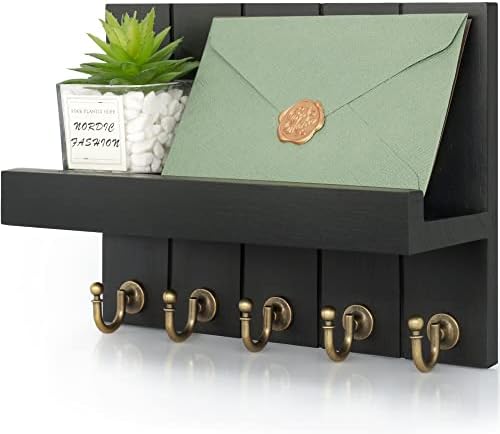 Rebee Vision Decorative Farmhouse Key Holder for Wall - Elegant Wall Mounted Key Racks with Modern Mail Organizer for Home Entryway Decor - Stylish Key Hooks (Black)