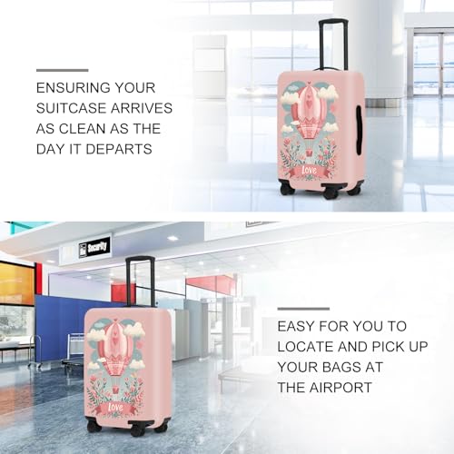 Image of Romantic Balloon Luggage Protector, Washable Suitcase Cover with Hot Air Balloon Flowers inchLOVE inch Anti-scratch for 32 inch,34 inchBag
