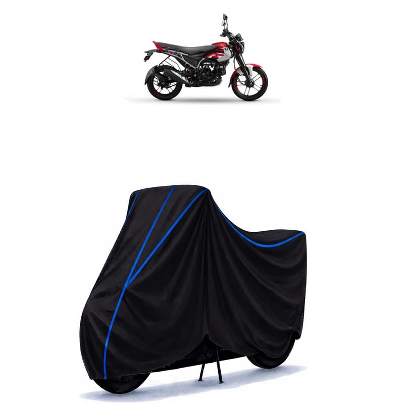 Image of Bajaj Freedom 125 NG04 Drum Bike Cover Water Resistant Universal Motorcycle Rain | Heavy Duty UV Protection, Dust, Scratch Indoor Outdoor All Weather with Black Blue Piping Elastic