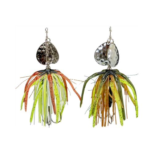 DeLong Lures Bass Bucktail – 2-Pack of 6 inch Handcrafted Inline Spinners with Twin Hammered Colorado Blades and Rubber Skirts
