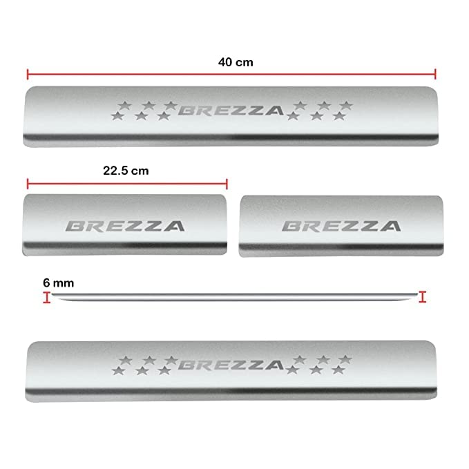 Image of AC Door Sill /Foot Step Stainless Steel Scuff Plate Plates Compatible with Suzuki Brezza (Model 2022-2023) (Set of 4 Pcs)