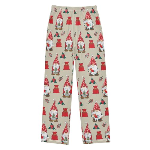 Gnome Xmas Berry Boys Long Pants Soft Trousers Elastic Waist Kids Lounge Bottoms with Pockets S-XL