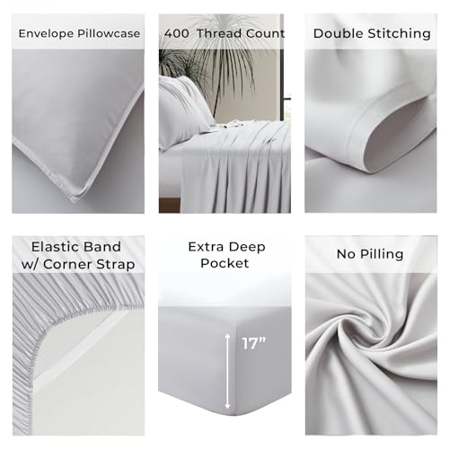 Image of Split King Size Sheet Set | 2 Fitted Sheets for Sleep Number & Adjustable Beds | Organically Grown | Ultra Soft & Cooling |100% Viscose | 17 inch Deep Pocket [Dove Grey]