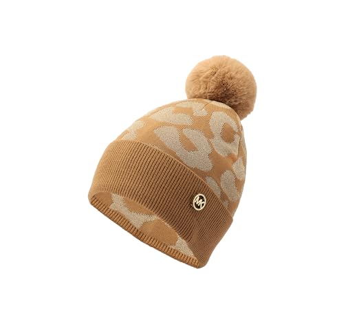 Stylish beanie Michael Kors léopard camel doré en maille premium