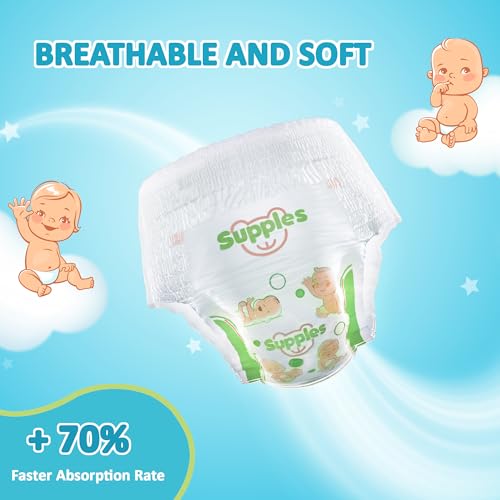 Image of Amazon Brand - Supples Premium Baby Diaper Pants | 14 Baby Diapers | Large | 9-14 Kg | 12 Hrs Absorption | Cushiony Cotton Soft Fabric | Phthalates-Free | Triple Leak Guard