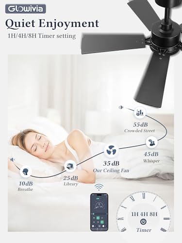 Glowivia 42 Inch Ceiling Fan with Lights and Remote, Smart APP Control, Dimmable with All-Setting Memory, Quiet DC Motor Reversible Blades, Damp Rated Modern Ceiling Fan for Bedroom Patio Living Room — view 3
