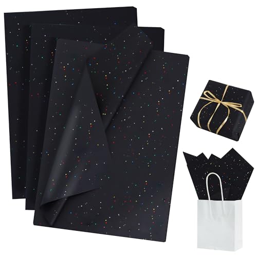 BEISHIDA 50 Sheets Black Glitter Tissue Paper Bulk, Glitter Tissue Wrapping Paper for Gift Bags, 14 x 20 Inch Gift Wrap for Birthday Wedding Graduation DIY Crafts Holiday Flowers