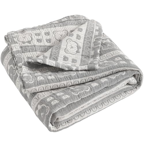 NTBAY 3 Layer Oversized Muslin Toddler Blanket, 45 x 60, Dark Grey Bear