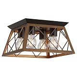 Q&S Semi Flush Mount Vintage 4-Light Bronze Farmhouse Ceiling Light Geometric Rustic Island Light Fi