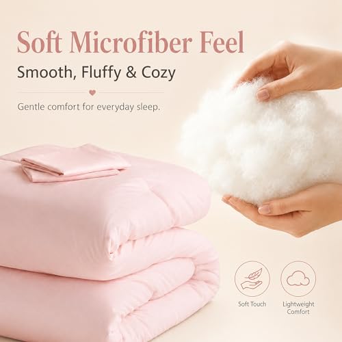 Image of weigelia Pink Comforter Sets King Size Comforter Set 3 Piece Soft Microfiber Comforters Set for Women and Girls Blush Lightweight Alternative Comforter for All Season (1 Comforter, 2 Pillowcases)