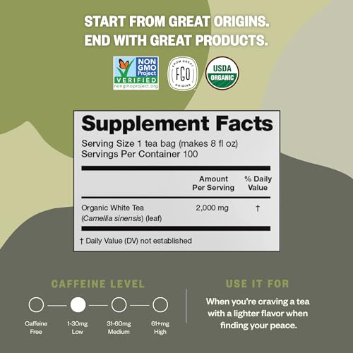 Fgo FGO-WHIT-TEAB-100 Organic White Tea, Eco-Conscious Tea Bags thumb #3