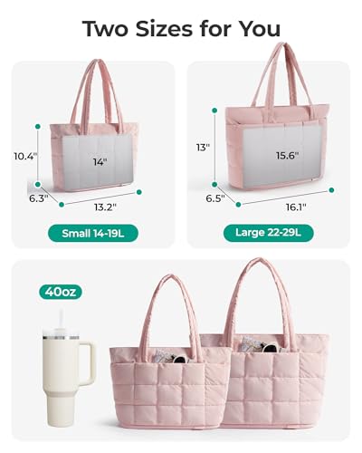 Image of BAGSMART Expandable Tote Bag for Women, Puffer Work Tote Handbag, Quilted Carry On Bag for Travel Gym