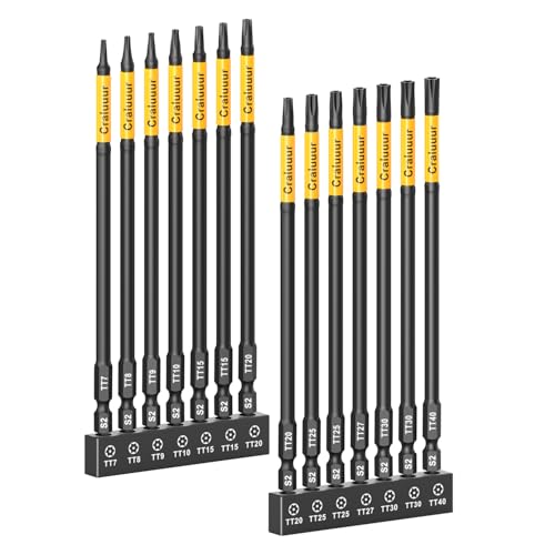 Craluuur 14PCS Impact Long Torx Bit Set, 6-Inch, T7–T40, Tamper...