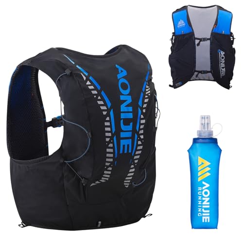 AONIJIE - Chaleco para correr de 12 L, mochila de hidratación, ligero, para hombres y mujeres, ciclismo, senderismo, carreras (negro, con 500 ml, M/L)