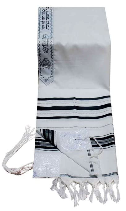 Acrylic Tallit (Imitation Wool) Prayer Shawl Black and Silver Stripes in Size 18" Long and 72" Wide