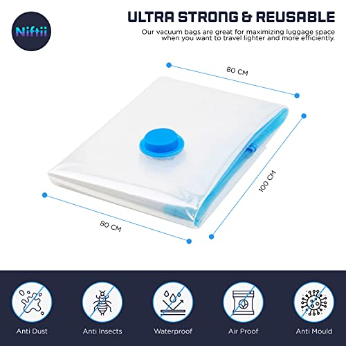 NIFTII Vacuum Storage Bags 4 Pack, 100x80cm, Space Saver for Clothes 80% More Storage with Airtight, Waterproof - Image 4