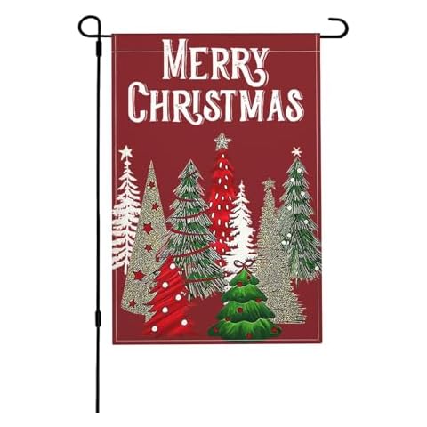 Christmas Trees Garden Flag, Merry Christmas Yard Flag Double Sided Weather Resistant Outside Decorative Flag for Patio Lawn Home Courtyard 12x18inch Cover